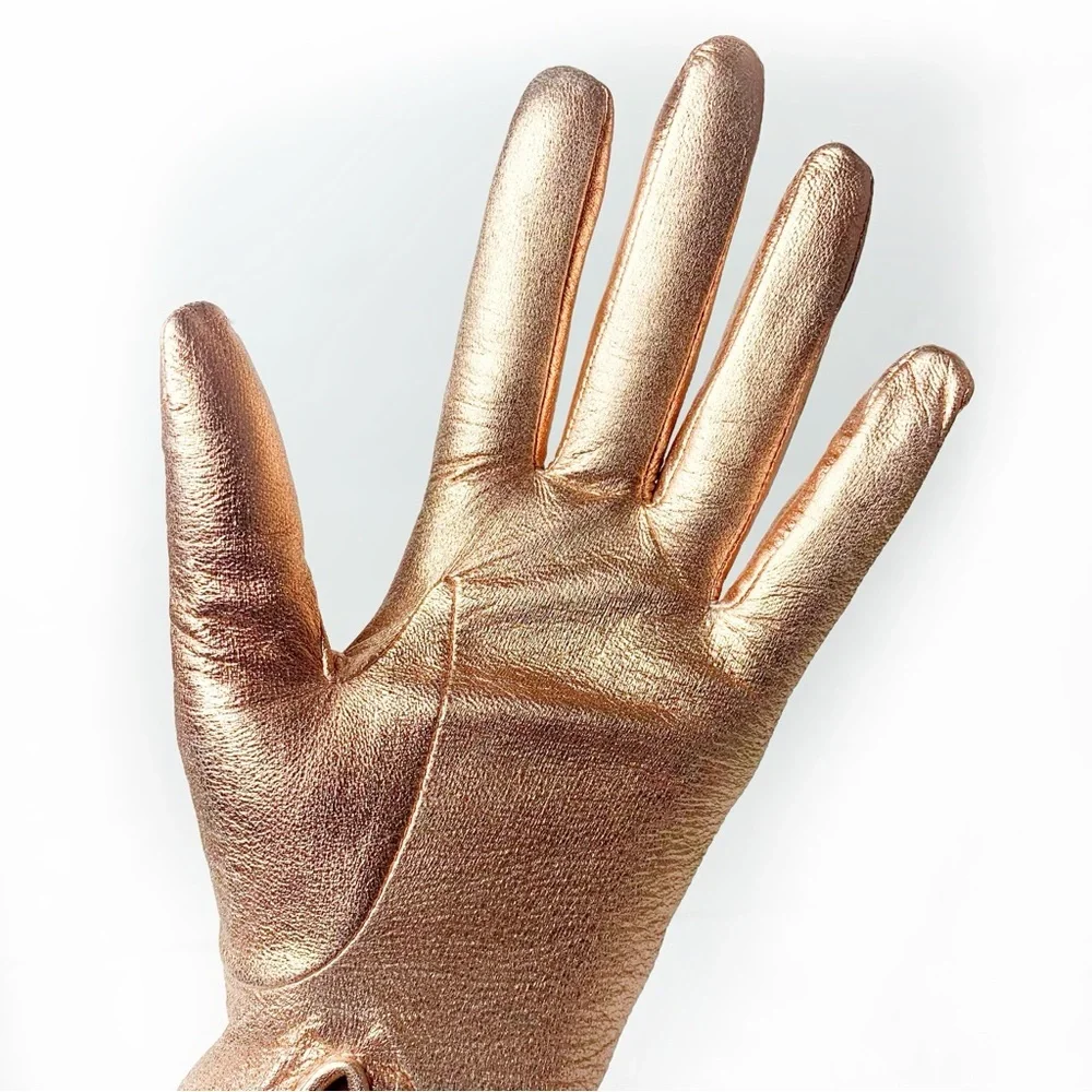 Metallic Rose Gold Leather Silk Lined Women's Gloves NWT